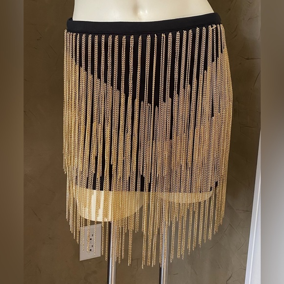 Gold Label WOW Couture Fringe Skirt Gold color heavy Chain Fringe Women’s M - Picture 1 of 9